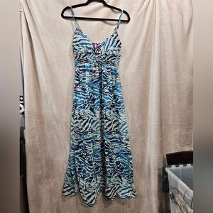 She's Cool Ocean Waves Long Dress with Spaghetti Straps Size Small
